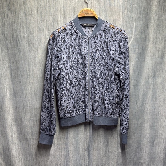 🚩 Zara Lace Women's bomber Jacket size medium - Picture 2 of 7